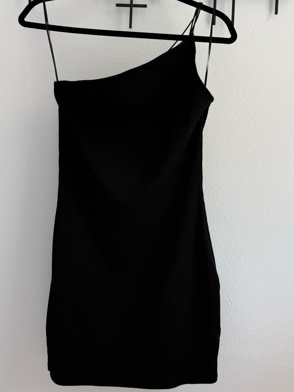 H&M Black One Shoulder Ribbed Mini Dress Size M